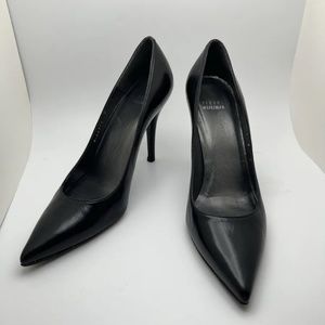 Stuart Weitzman Black Leather Pointy Toe Stiletto Pumps Size 9 Legend